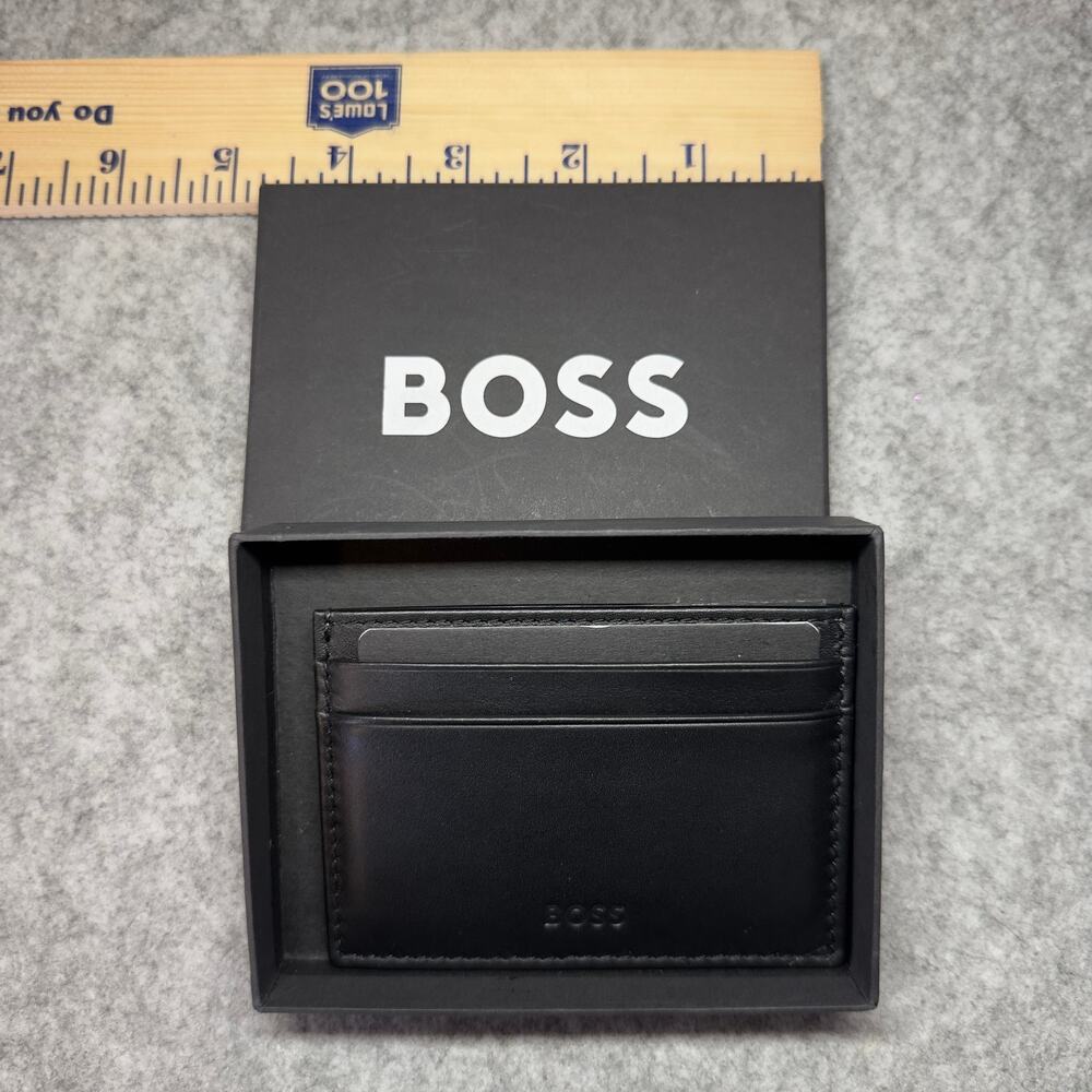 New Hugo Boss Leather Card Case Black